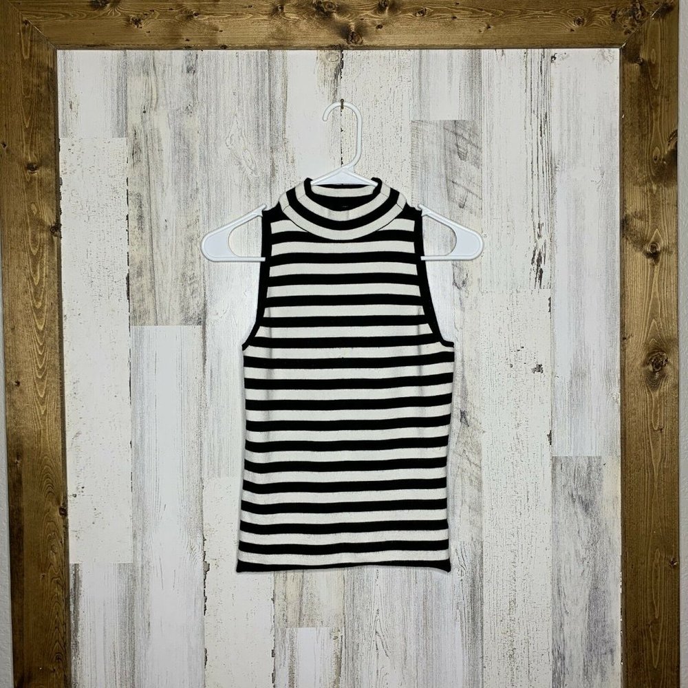 Milly womens black and white sleeveless mock neck